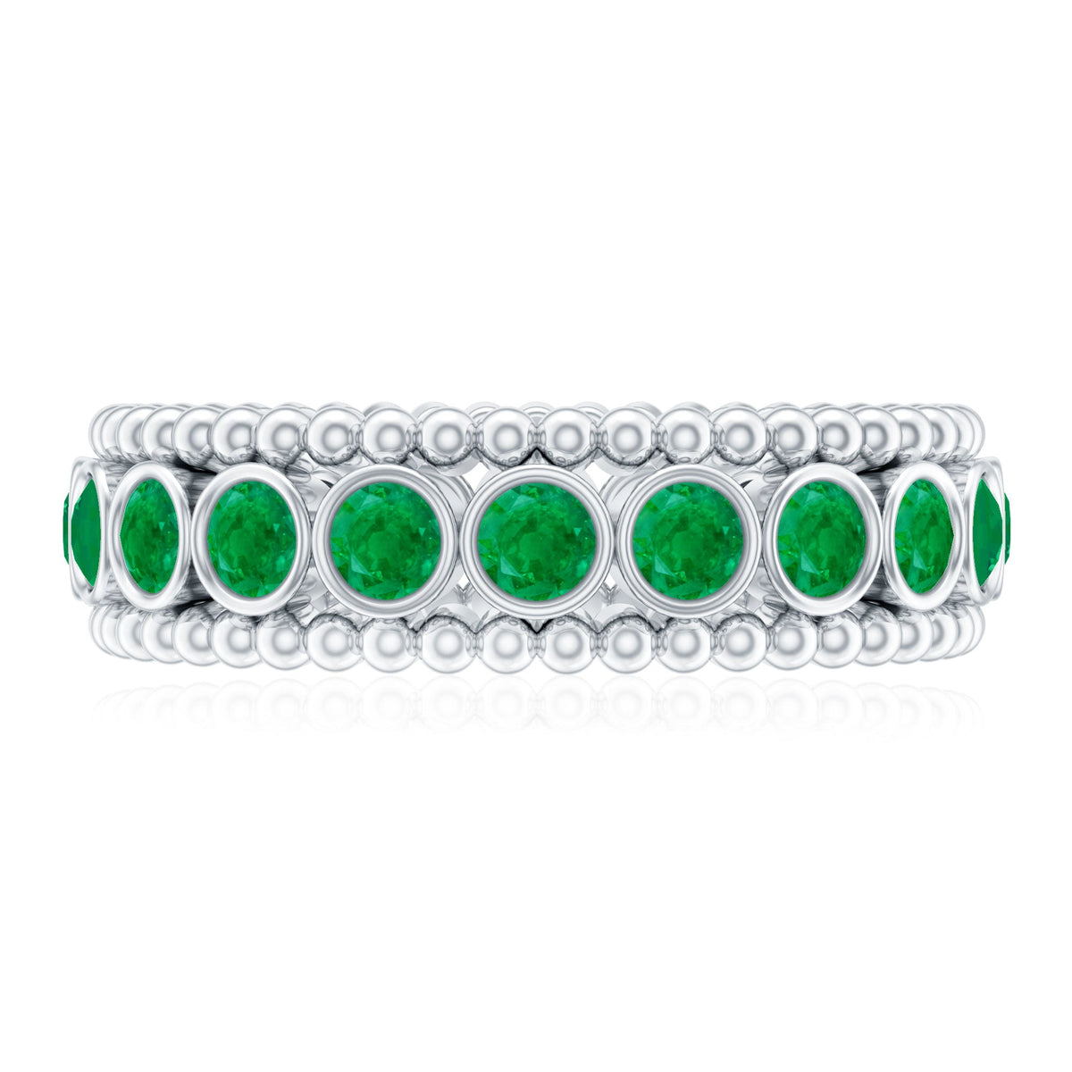 Vintage Inspired Emerald Wedding Band in Bezel Setting