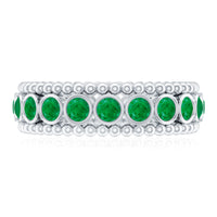 Vintage Inspired Emerald Wedding Band in Bezel Setting