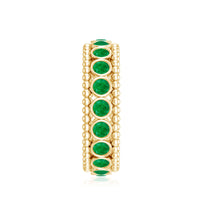 Vintage Inspired Emerald Wedding Band in Bezel Setting