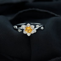 Natural Citrine Flower Engagement Ring with Diamond