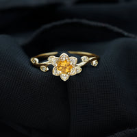 Natural Citrine Flower Engagement Ring with Diamond