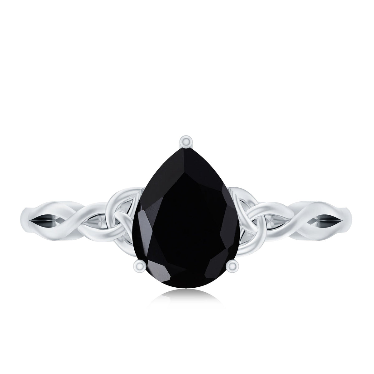 Solitaire Pear Cut Black Onyx Engagement Ring with Celtic Band