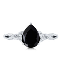 Solitaire Pear Cut Black Onyx Engagement Ring with Celtic Band