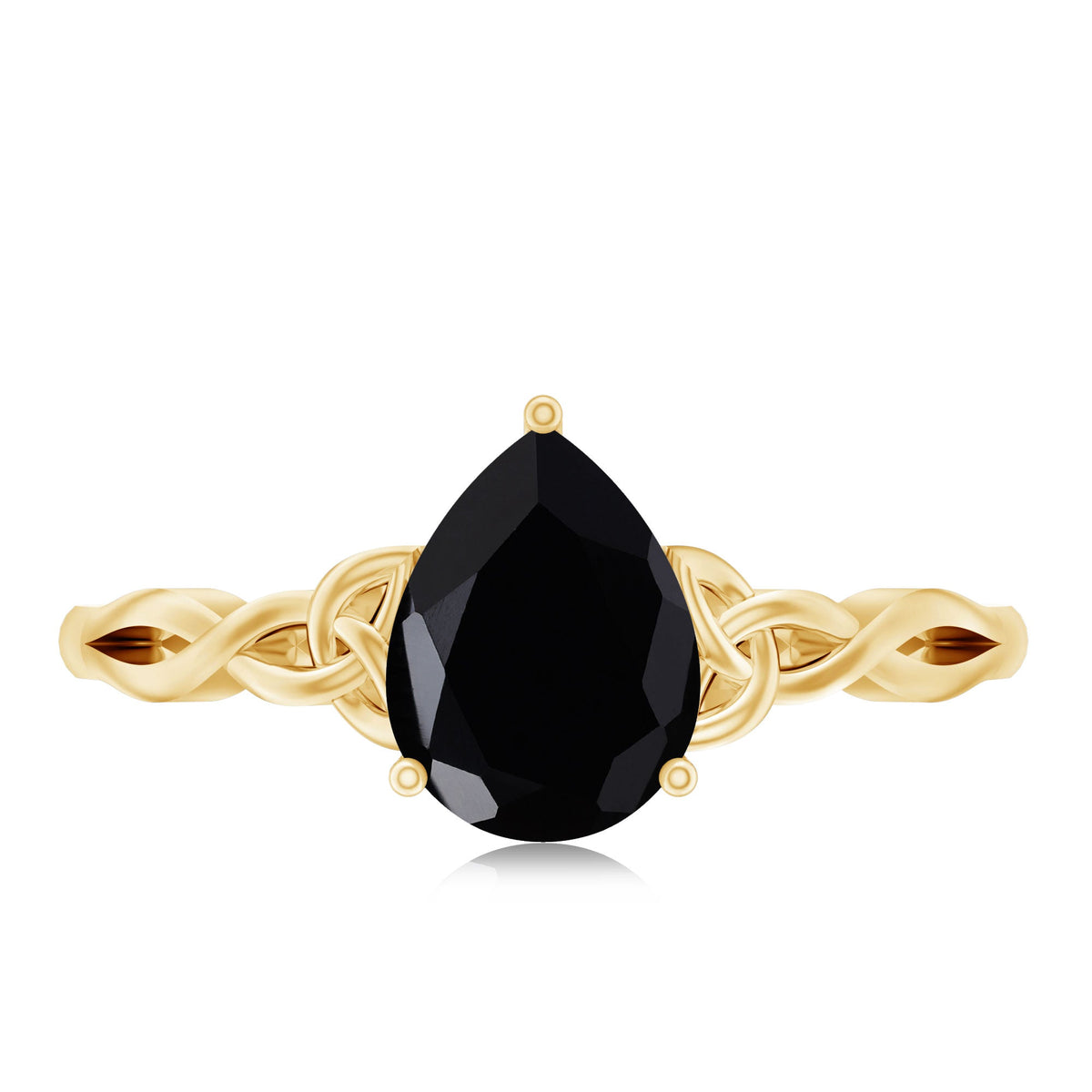 Solitaire Pear Cut Black Onyx Engagement Ring with Celtic Band