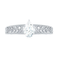 Pear Shaped Solitaire Moissanite Filigree Engagement Ring