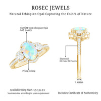Vintage-inspired opalescent oval engagement ring with real diamond, featuring Rosec Jewels' elegant ring design.