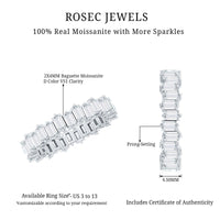 Rosec Jewels baguette shape moissanite eternity wedding band featuring a continuous row of sparkling baguette-cut moissanite stones.