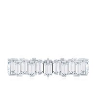 Rosec Jewels baguette shape moissanite eternity wedding band featuring a continuous row of sparkling baguette-cut stones in a sleek ring setting.