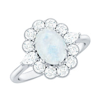Natural 0.6 Carat Oval Shape Moonstone Engagement Ring With Moissanite