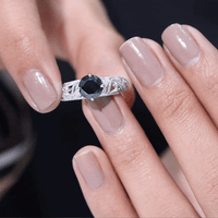 Round Created Black Diamond Vintage Inspired Engagement Ring with Diamond