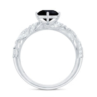 Round Created Black Diamond Vintage Inspired Engagement Ring with Diamond