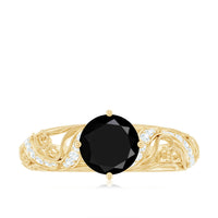 Round Created Black Diamond Vintage Inspired Engagement Ring with Diamond