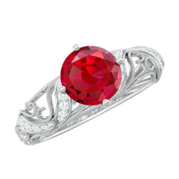 Vintage Looking Lab Ruby and Diamond Engagement Ring