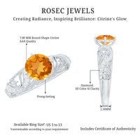 Genuine Citrine Vintage Looking Engagement Ring with Diamond