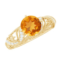 Genuine Citrine Vintage Looking Engagement Ring with Diamond