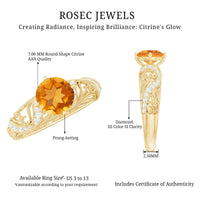 Genuine Citrine Vintage Looking Engagement Ring with Diamond