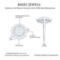 Round Moonstone and Diamond Halo Engagement Ring in Bezel Setting