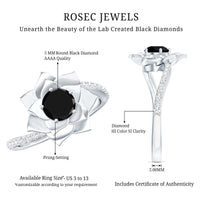 Certified 0.8 Carat Lab Grown Black Diamond Flower Engagement Ring with White Diamond