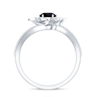 Certified 0.8 Carat Lab Grown Black Diamond Flower Engagement Ring with White Diamond