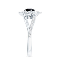 Certified 0.8 Carat Lab Grown Black Diamond Flower Engagement Ring with White Diamond