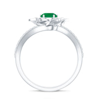 Certified Real Emerald Flower Engagement Ring with Diamond Bypass Shank