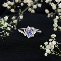 Real Tanzanite Rose Flower Engagement Ring with Diamond Bypass Shank
