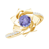 Real Tanzanite Rose Flower Engagement Ring with Diamond Bypass Shank