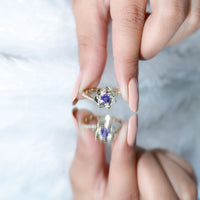 Real Tanzanite Rose Flower Engagement Ring with Diamond Bypass Shank