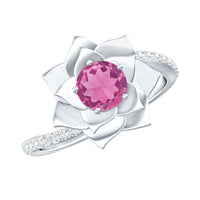 Pink Tourmaline and Diamond Flower Engagement Ring with Bypass Shank