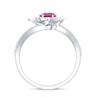 Pink Tourmaline and Diamond Flower Engagement Ring with Bypass Shank