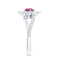 Pink Tourmaline and Diamond Flower Engagement Ring with Bypass Shank