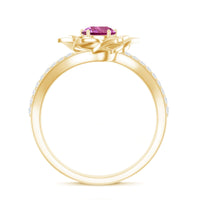 Pink Tourmaline and Diamond Flower Engagement Ring with Bypass Shank
