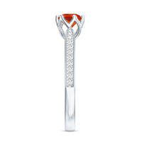 Genuine Fire Opal Solitaire Engagement Ring with Diamond