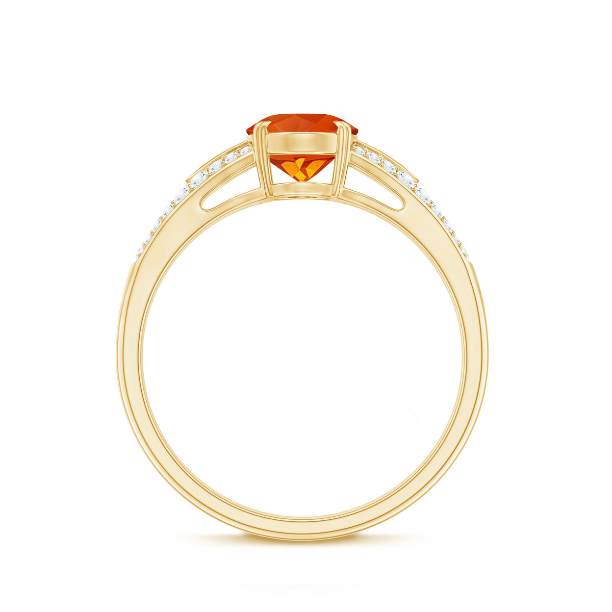 Oval 1 Carat fire opal engagement ring with diamond split shank by Rosec Jewels, featuring a vibrant orange oval opal centerpiece.
