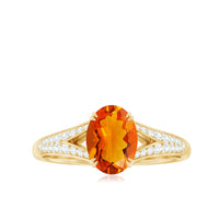 Oval 1 Carat Fire Opal engagement ring with diamond split shank by Rosec Jewels, showcasing the vibrant opal centerpiece and sparkling diamonds.
