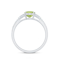 Natural 1 Carat Peridot Oval Engagement Ring with Diamond Split Shank
