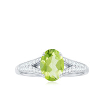 Natural 1 Carat Peridot Oval Engagement Ring with Diamond Split Shank