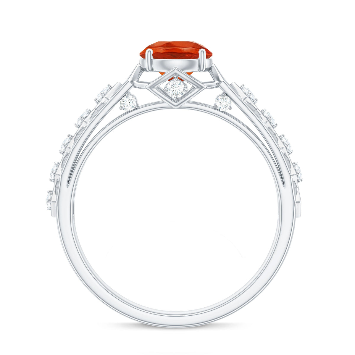 1 CT Solitaire Fire Opal and Diamond Art Deco Engagement Ring
