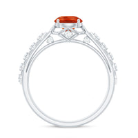 1 CT Solitaire Fire Opal and Diamond Art Deco Engagement Ring