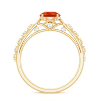 1 CT Solitaire Fire Opal and Diamond Art Deco Engagement Ring