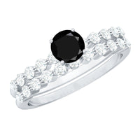 Round cut black onyx and diamond stacking wedding rings set by Rosec Jewels, featuring sleek black onyx with sparkling diamond accents.