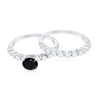 Round cut black onyx and diamond stacking wedding rings set by Rosec Jewels, featuring elegant black onyx with sparkling diamonds.