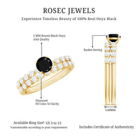 Stacking wedding rings set featuring black onyx and diamonds, with round cut stones in a sleek, elegant design by Rosec Jewels.