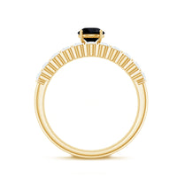 Round cut black onyx and diamond stacking wedding rings set by Rosec Jewels, featuring black onyx and sparkling diamonds.