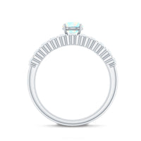 Pair of wedding engagement rings featuring natural Ethiopian opal and diamond accents by Rosec Jewels