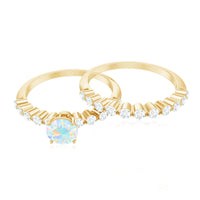 Pair of natural Ethiopian opal and diamond wedding engagement rings set by Rosec Jewels, crafted with certified natural gemstones.