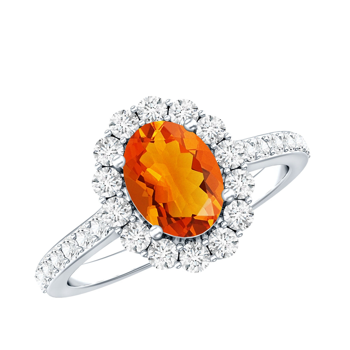 Orange fire opal oval engagement ring with moissanite, featuring a rose gold band from Rosec Jewels.