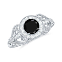 Vintage Inspired Black Spinel and Diamond Engagement Ring
