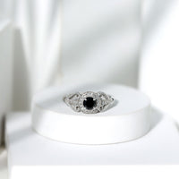 Vintage Inspired Black Spinel and Diamond Engagement Ring