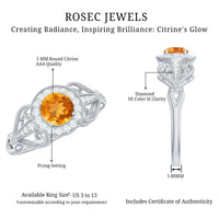 Vintage Style Citrine Engagement Ring with Diamond Halo